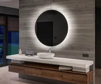Artforma Kulaté koupelnové zrcadlo s osvětlením LED s bateriovým 50x50 cm | Barva LED: Studená bílá 7000K | OKRBP082