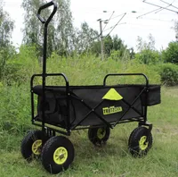 Bollerwagen faltbar mit Vollgummi Rädern, Hecktasche und Teleskopgriff schwarz/grün Falt-Bollerwagen