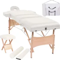 vidaXL Stół do masażu 3 strefy składany z taboretem 10 cm tapicerka biała