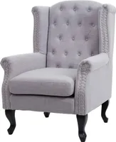 Křeslo Chesterfield, Relaxační křeslo Klubové křeslo Křeslo Wing Armchair, vodoodpudivá tkanina/textil  šedá bez otomanu