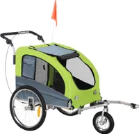 PawHut 2 in 1 Hundeanhänger Jogger Fahrradanhänger Hunde Hunde-Fahrradanhänger Grün+Grau 155 x 83 x 108 cm