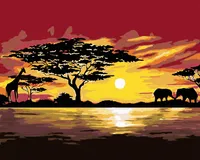 Zuty - Diamond Painting - AFRICA ZIRAFA AND Elephants, 40x50 cm, rozciągnięte płótno na ramie