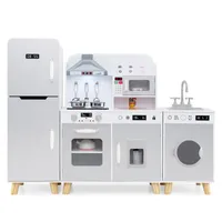 COSTWAY 3in1 Kinderküche mit Licht, Sound, Spielzeugküche mit Kühlschrank, Wasch-, Eismaschine, Herd, Spüle, Ofen & Mikrowelle für Kinder ab 3 Jahren