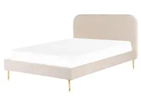 Bett Beige Samtstoff mit Lattenrost 160 x 200 cm Metallfüße Gold hohes Kopfteil Retro Glamourös Polsterbett Doppelbett Schlafzimmer