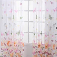 2er Set Vorhänge Transparent Kräuselband Gardinen Tunnelband Dekoschal Voile Schmetterling Druck für Schlafzimmer Wohnzimmer Schmetterling 100 × 200 cm 2 Stück