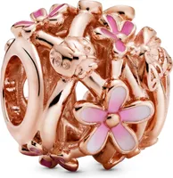Pandora Garden Charm 788772C01 Openwork Pink Daisy Flower Rose Pink Emaille