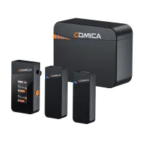 COMICA Vimo C3 1 bis 2 2,4G kabelloses Mini-Mikrofonset omnidirektionales Lavaliermikrofon mit IPS-Display 4 Lautstärkestufen mit Ladebox 200m Distanz