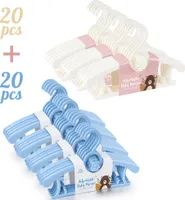 40-teilig Kinderkleiderbügel, Ausziehbare Babykleiderbügel aus Kunststoff, mit Stapelbaren Bärchen-Haken, Ideal für Baby und Kind, 20 Weiß und 20 Blau