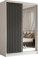 Masseno Schiebetürenschrank LAMELLO 150 cm Kleiderschrank Schlafzimmer Schrank 2-türig mit Spiegel und Lamellen Weiß
