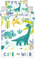 Jerry Fabrics Baby Kinderbettwäsche Dinosaurier Triceratops Brachiosaurus Pterodactylus T-Rex Stegosaurus, Bettdecke 100 x 135 + Kopfkissen 40 x 60 cm, 100% Baumwolle
