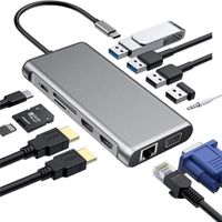 12-in-1-Typ-C-Dockingstation USB C zu Dual HDMI RJ45 VGA-Dockingstation MST-Multiscreen-Display
