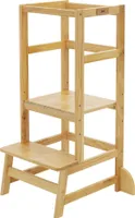 Joyz Lernturm für Kinder ab 1 Jahr, Natur, Kinderstuhl aus Holz, Lerntower mit Schutzstab, Montessori Küchenhelfer und Learning Tower