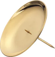 4 Kerzenstecker, Kranzteller Gold poliert 10 cm, mit abschraubbaren Dorn