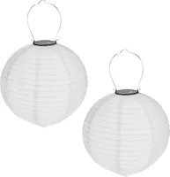 2er Set Solar LED Lampion Party Garten Laterne ø 20cm Weiß Deko Lampenschirm Lampe Kugel Gartenlampion