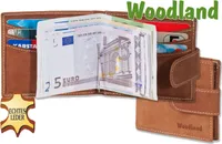 Woodland® Flache Geldbörse mit Geldspange aus feinem naturbelassenem Büffelleder in Cognac