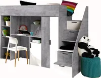 Etagenbett für Kinder Konkret 14 Stockbett mit Treppe, Kleiderschrank und Schreibtisch (Beton + Weiß)