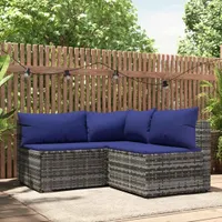 vidaXL 3dílná zahradní lounge souprava s polštáři Grey Poly Rattan