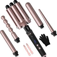 Aoucheni Lockenstab Lockenstab set 5 in 1 mit 3 Fässer Welleneisen Lockenstäbe, 60S Schnelle Erwärmung Temperatureinstellung mit Handschuh 2 Clips, für Große Keine Locken Keramik Lockenwickler Verschiedenen