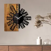 Opviq, Wooden- TNL1140, Leichte,Walnuss, Wanduhren, 56 x 3 x 58 cm, 100% Holz (Dicke: 3 cm) / Metall (Dicke: 1