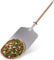 Blumtal škrabka na pizzu s veľkou plochou - 30,5 cm x 30,5 cm, hliníková škrabka na pizzu, drevená rukoväť 85 cm