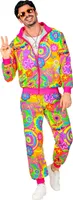 80er Jahre Hippie Trainingsanzug Gr. S-XXL – Uni - Bunte Blumen L - 175-180cm