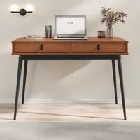 Schreibtisch WANDA mit 2 Schubladen aus Massivholz Kateanienfarben/schwarz - Bürotisch mit konischen Beinen, Home Office Tisch, Büromöbel mit Stauraum