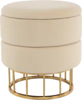 QIYANO Hocker Edina Creme - Moderner Sitzhocker,  Stauraum, Design, Samtbezug