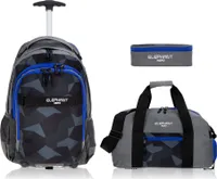 Schultrolley 3 Teile Set Jungen Elephant Hero Signature Trolley Rucksack Trolly Sporttasche Mäppchen Box Camouflage 12771 Cyber Camo Blau tsmb