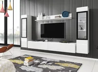 Minio, Wohnwand "VEVE 2", 4-Teilig, hängend, stehend, Wohnzimmer, Weiss Matt / Weiss Glanz Farbe