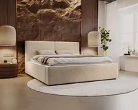 Besilio Möbel Polsterbett Doppelbett 200x200 Santos - Polsterbett mit Bettkasten und Metallrahmen - Samtstoff - Beige