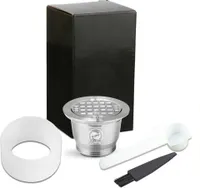 Kompatibel mit Nespresso Edelstahl Kaffeekapsel Wiederverwendbarer nachfuellbarer Kaffeekapselbecherfilter mit Buerstenloeffel Pulverpressring