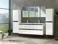 Doppelwaschtisch Keramik Badmöbel Set 120 cm Weiß Badezimmermöbel Set 6Teilig