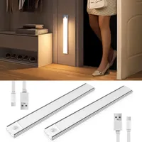 2 Stück- 20cm LED Bewegungsmelder Schrankleuchten,USB Wiederaufladbar Batterie Nachtlicht Schranklicht,Unterbauleiste Beleuchtung,weißes Licht