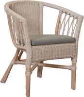 KRINES HOME Stapelbarer Rattan-Sessel/ Stuhl aus Natur-Rattan inkl. Polster in der Farbe Vintage Weiß