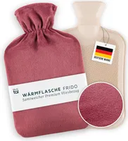 Blumtal Wärmflasche mit Premium Vliesbezug in Samtoptik - Wärmeflasche mit Bezug zur Schmerzlinderung, Auslaufsichere Bettflasche aus Naturkautschuk für Kinder und Erwachsene, Dusty Cedar - Rot