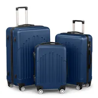 FCH 3tlg Kofferset, Nicht-TSA-Zollschloss, Trolley, Koffer, Reisekoffer, Schwenkrollen, S-M-L, mit 360° Rollen,ABS+PC, Marine