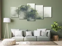 Akustikbild Wald im Nebel 200x100 cm Bilder Akustikschaum Hochleistungsschallabsorber Schallschutz Leinwand 5 tlg Wandbild Raumakustik Schalldämmung Landschaft b-B-0486-b-m