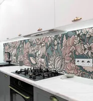 Küchenrückwand selbstklebend Vintage große Blüten Spritzschutz Folie - 400 x 60cm