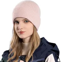 Wintermütze Uni Gestrickte Dicke Dehnbare Gestapelte Mütze Einfarbig Ohrenschutz Warme Alltagsmütze Outdoor Skifahren Skating Kopfbedeckung Rosa