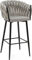 NEW HOME Barhocker LATINA gepolsterter für Wohnzimmer Esszimmer Glamour geflochtener - hellgrau - moderne Samt Velours Möbel