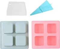2 Stück Quadratische Schokoladen-Gummibärchen-Formen Mit 4 Vertiefungen, Zum Formen Von Bonbons, Mit Spritzbeutel Und Schaber
