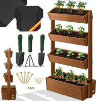 KESSER® Hochbeet mit Etagen Premium Blumenkasten Blumentreppe Pflanztreppe Gemüsebeet Kräuterbeet Pflanzkübel Frühbeet Blumenbeet Pflanzkasten mit Gartenvlies - Beet (Braun, 4 Etagen)