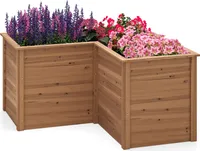 COSTWAY Hochbeet Gartenbeet Holz, Pflanzkasten, Pflanzenbeet L-förmig, Kräuterbeet Pflanzkasten Aufsatzrahmen 120x120x63cm  Braun