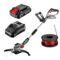Zestaw GRAPHITE E+: Akumulatorowa podkaszarka do trawy 18 V + akumulator 2 Ah + stacja ładująca z bębnem - Średnica cięcia 28 cm - Regulowana głowica, uchwyt teleskopowy 1 - 1,4 m