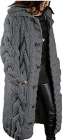 ASKSA Damen Strickjacke Grobstrick Casual Sweater Cardigan mit Knoepfen Oversize Strickcardigan, Dunkelgrau, 3XL