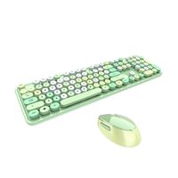 Mofii Sweet Keyboard Mouse Combo Mischfarbe 2.4G Wireless Keyboard Mouse Set Kreisfoermige Aufhaengung Tastenkappe fuer PC Laptop Gruen（Englische Tastatur）
