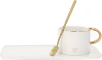 Tasse BOMLO mattweiß mit Untertasse und Löffel 0,2 l HOMLA