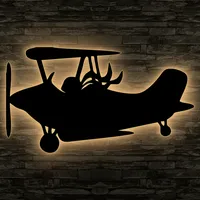 Flugzeug LED Deko Schlummerlicht Nachtlicht Sportflugzeug Kinderlampe in Buche #74