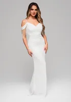 Ombre Elegantes Abendkleid mit Perlenfransen ecru XL