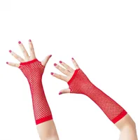 Oblique Unique Netzhandschuhe lang fingerlos Party Karneval Fasching - rot